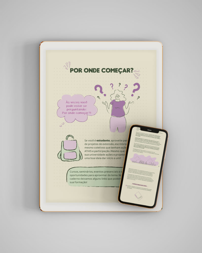 Imagem ilustrativa do e-book, com um tablet mostrando uma página do miolo e um celular trazendo mais algumas páginas.